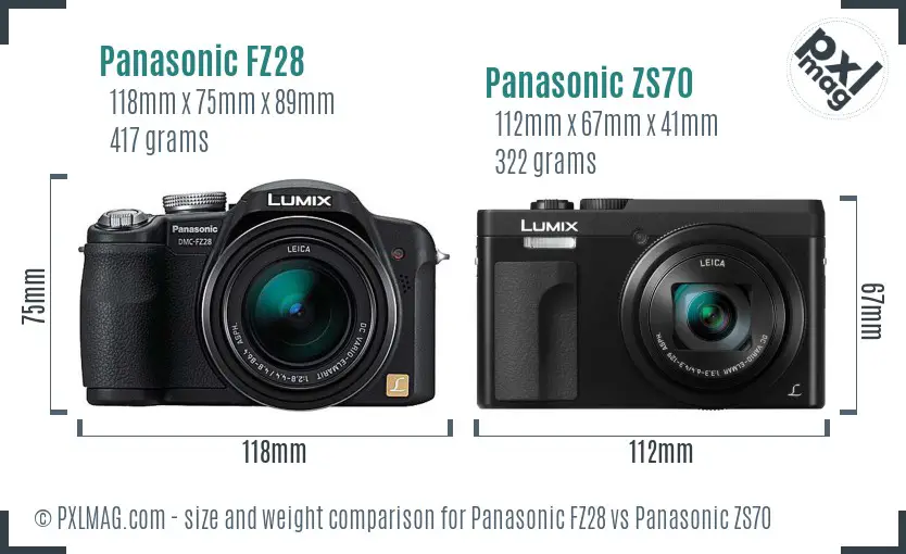 Panasonic FZ28 vs Panasonic ZS70 size comparison