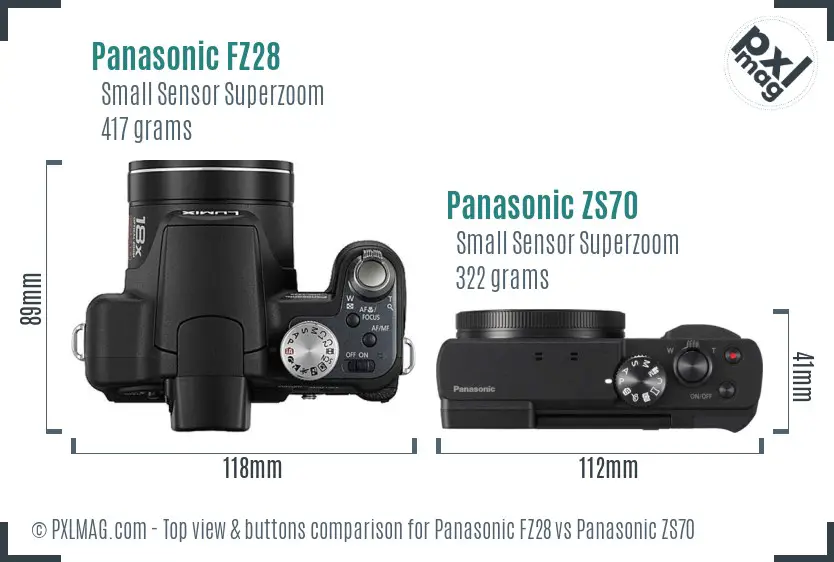 Panasonic FZ28 vs Panasonic ZS70 top view buttons comparison