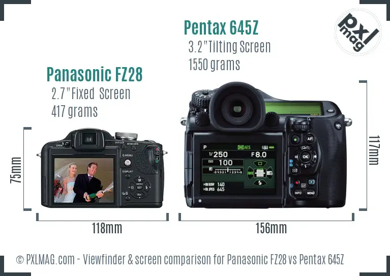 Panasonic FZ28 vs Pentax 645Z Screen and Viewfinder comparison
