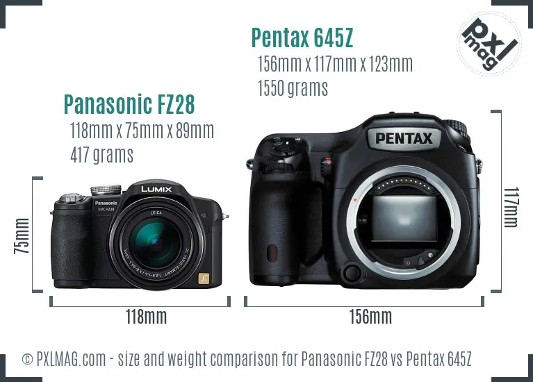 Panasonic FZ28 vs Pentax 645Z size comparison