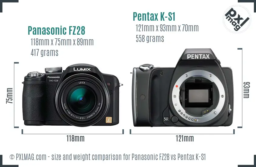 Panasonic FZ28 vs Pentax K-S1 size comparison