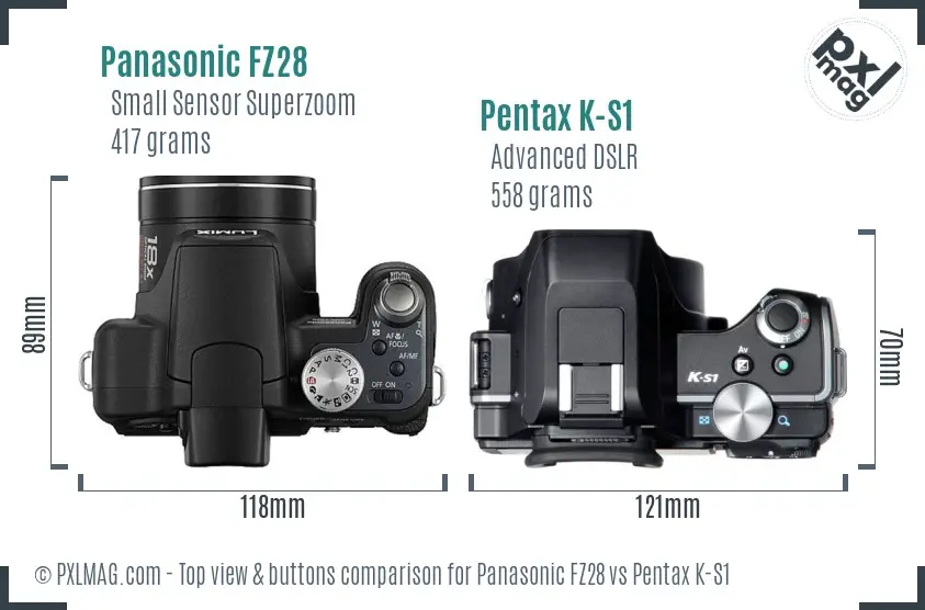 Panasonic FZ28 vs Pentax K-S1 top view buttons comparison