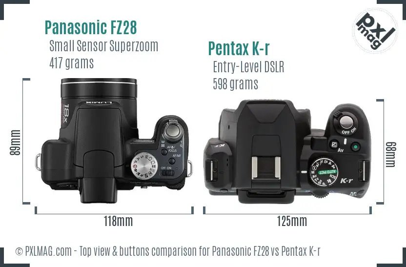 Panasonic FZ28 vs Pentax K-r top view buttons comparison