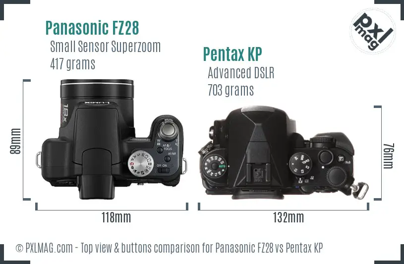 Panasonic FZ28 vs Pentax KP top view buttons comparison