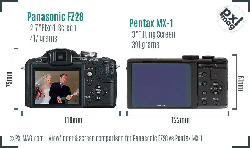 Panasonic FZ28 vs Pentax MX-1 Screen and Viewfinder comparison