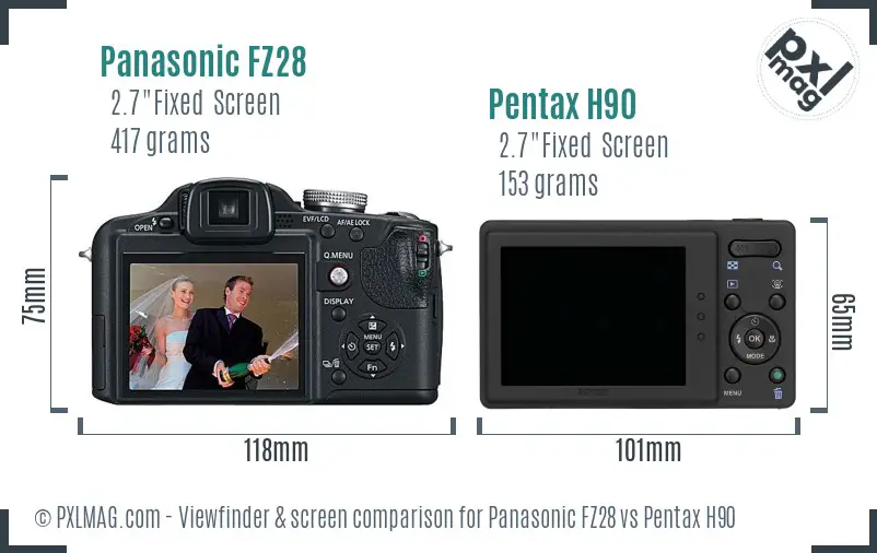 Panasonic FZ28 vs Pentax H90 Screen and Viewfinder comparison