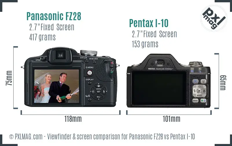 Panasonic FZ28 vs Pentax I-10 Screen and Viewfinder comparison