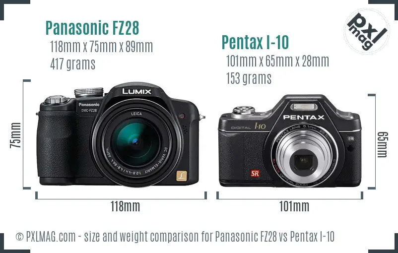 Panasonic FZ28 vs Pentax I-10 size comparison