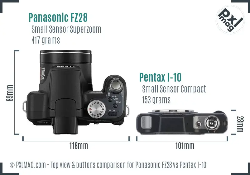 Panasonic FZ28 vs Pentax I-10 top view buttons comparison