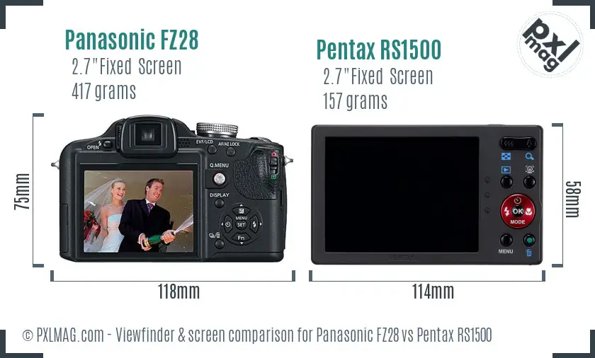 Panasonic FZ28 vs Pentax RS1500 Screen and Viewfinder comparison