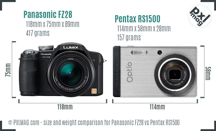 Panasonic FZ28 vs Pentax RS1500 size comparison