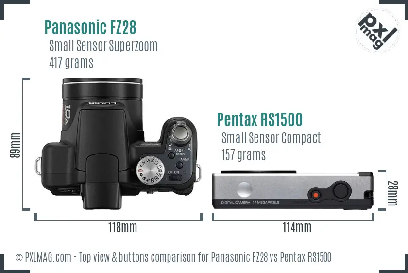 Panasonic FZ28 vs Pentax RS1500 top view buttons comparison