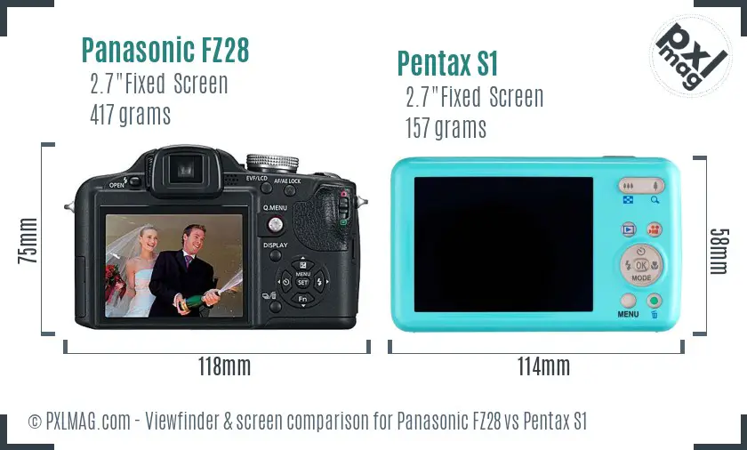 Panasonic FZ28 vs Pentax S1 Screen and Viewfinder comparison