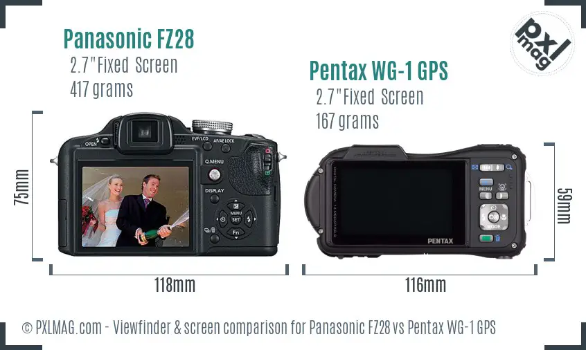 Panasonic FZ28 vs Pentax WG-1 GPS Screen and Viewfinder comparison