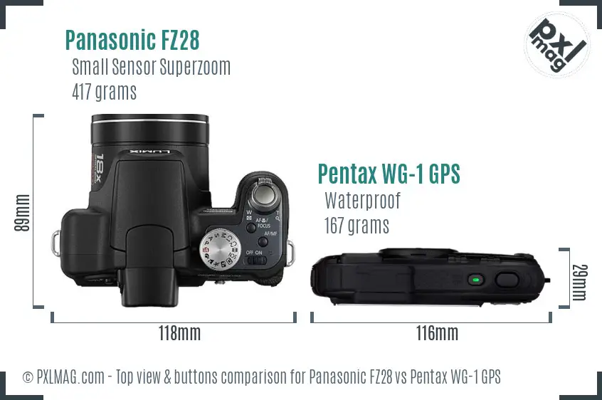 Panasonic FZ28 vs Pentax WG-1 GPS top view buttons comparison