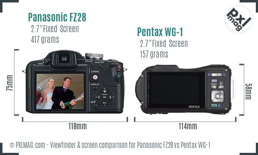 Panasonic FZ28 vs Pentax WG-1 Screen and Viewfinder comparison