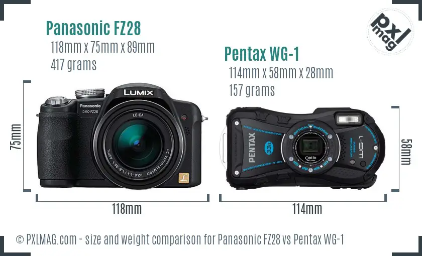 Panasonic FZ28 vs Pentax WG-1 size comparison