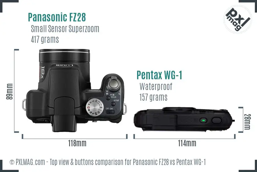 Panasonic FZ28 vs Pentax WG-1 top view buttons comparison
