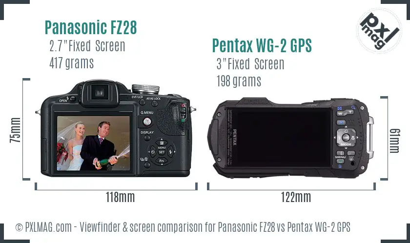 Panasonic FZ28 vs Pentax WG-2 GPS Screen and Viewfinder comparison