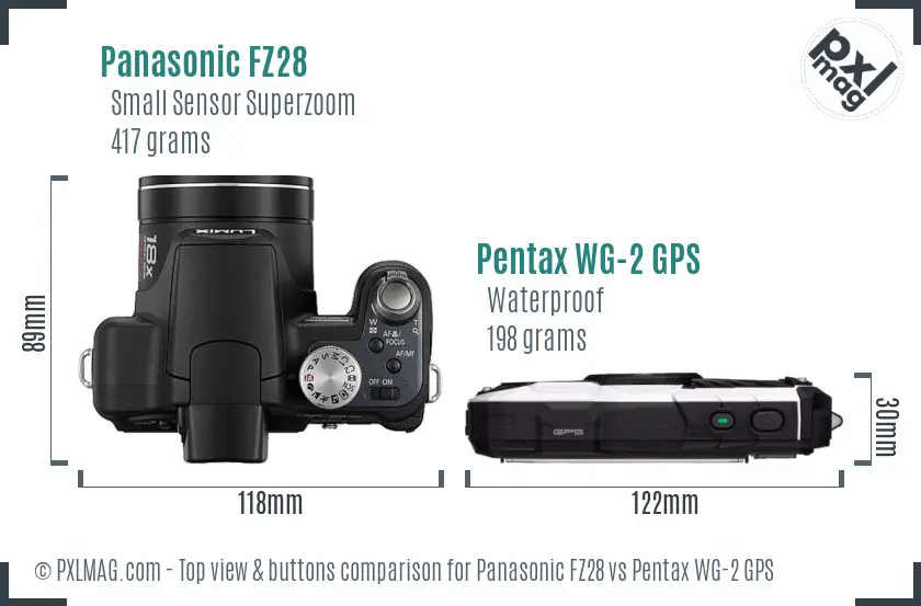 Panasonic FZ28 vs Pentax WG-2 GPS top view buttons comparison