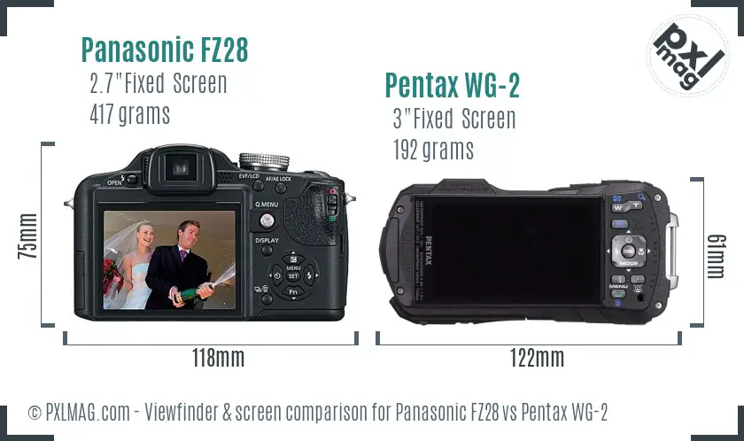 Panasonic FZ28 vs Pentax WG-2 Screen and Viewfinder comparison