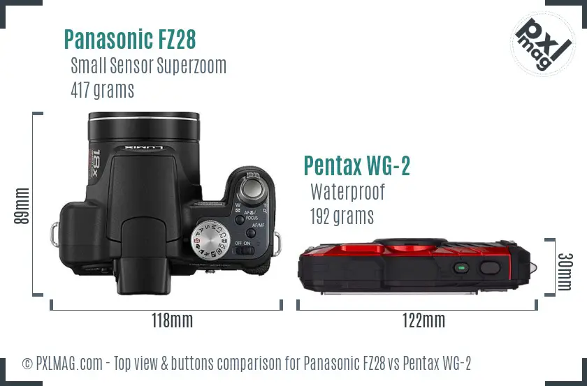 Panasonic FZ28 vs Pentax WG-2 top view buttons comparison