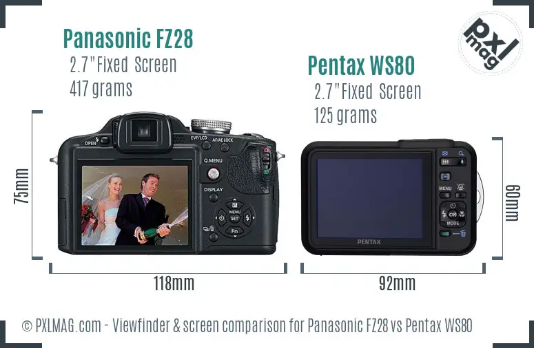 Panasonic FZ28 vs Pentax WS80 Screen and Viewfinder comparison
