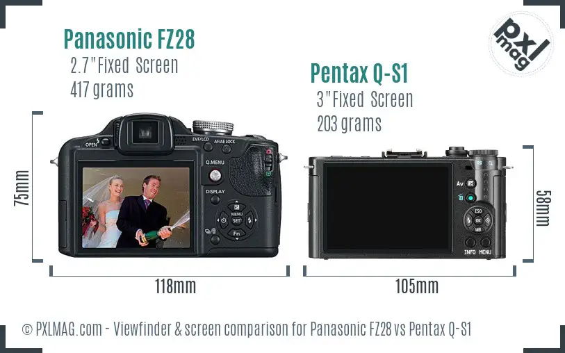 Panasonic FZ28 vs Pentax Q-S1 Screen and Viewfinder comparison