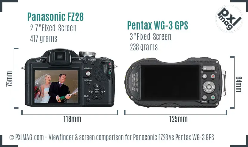 Panasonic FZ28 vs Pentax WG-3 GPS Screen and Viewfinder comparison Panasonic FZ28 vs Pentax WG-3 GPS Screen and Viewfinder comparison