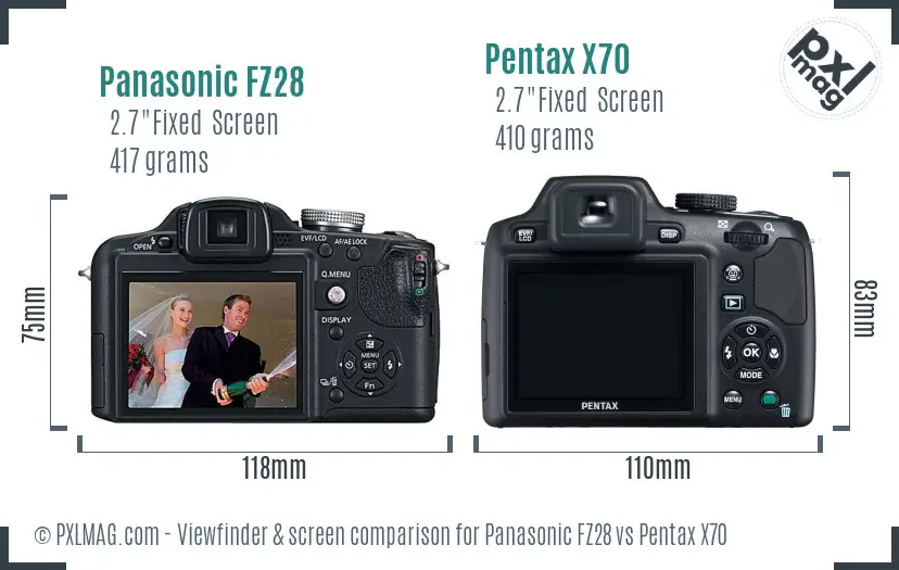 Panasonic FZ28 vs Pentax X70 Screen and Viewfinder comparison