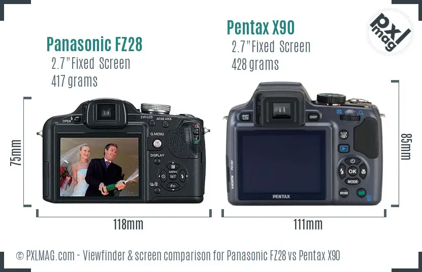 Panasonic FZ28 vs Pentax X90 Screen and Viewfinder comparison