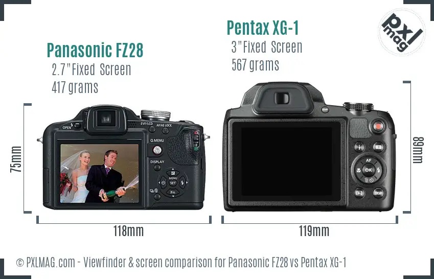 Panasonic FZ28 vs Pentax XG-1 Screen and Viewfinder comparison