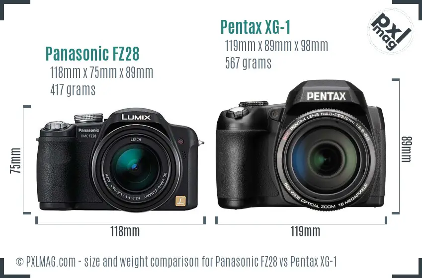 Panasonic FZ28 vs Pentax XG-1 size comparison