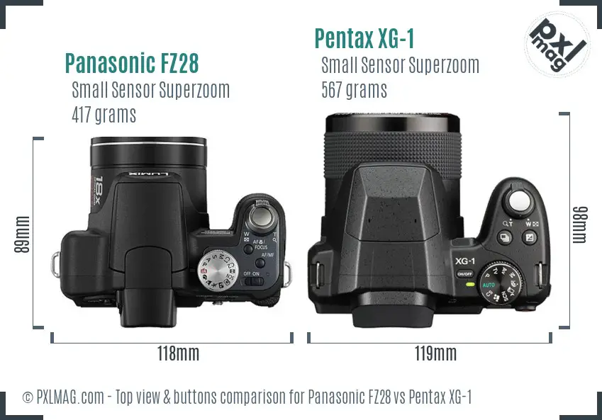 Panasonic FZ28 vs Pentax XG-1 top view buttons comparison