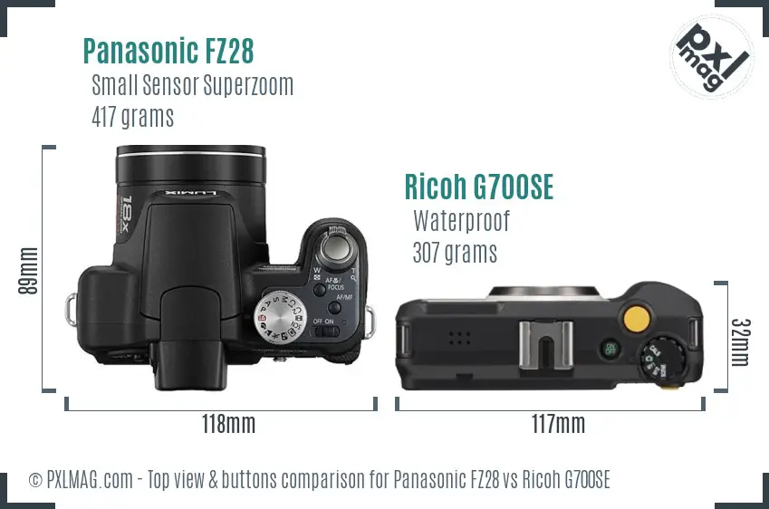 Panasonic FZ28 vs Ricoh G700SE top view buttons comparison