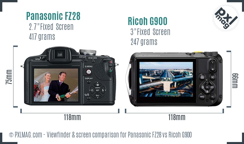 Panasonic FZ28 vs Ricoh G900 Screen and Viewfinder comparison