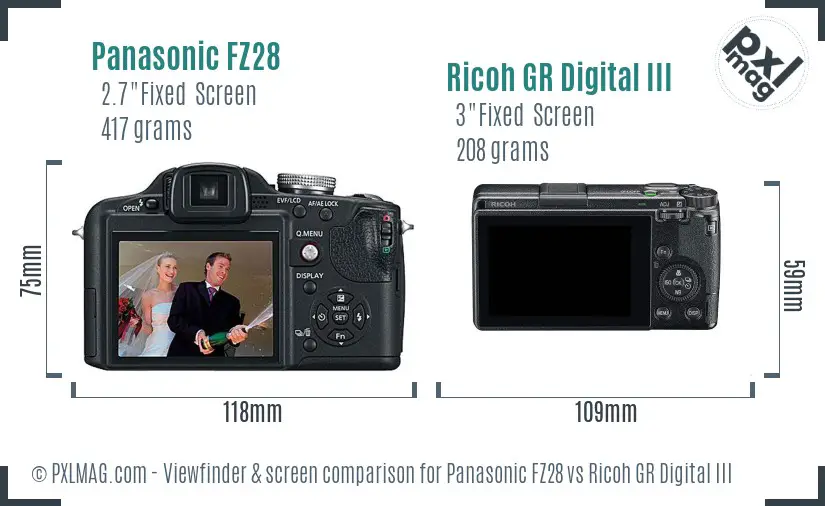 Panasonic FZ28 vs Ricoh GR Digital III Screen and Viewfinder comparison Panasonic FZ28 vs Ricoh GR Digital III Screen and Viewfinder comparison