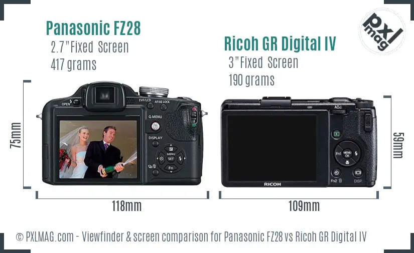 Panasonic FZ28 vs Ricoh GR Digital IV Screen and Viewfinder comparison Panasonic FZ28 vs Ricoh GR Digital IV Screen and Viewfinder comparison