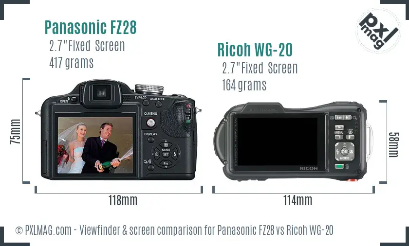 Panasonic FZ28 vs Ricoh WG-20 Screen and Viewfinder comparison Panasonic FZ28 vs Ricoh WG-20 Screen and Viewfinder comparison