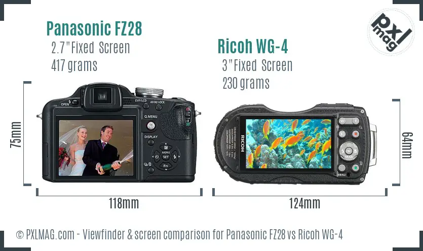 Panasonic FZ28 vs Ricoh WG-4 Screen and Viewfinder comparison
