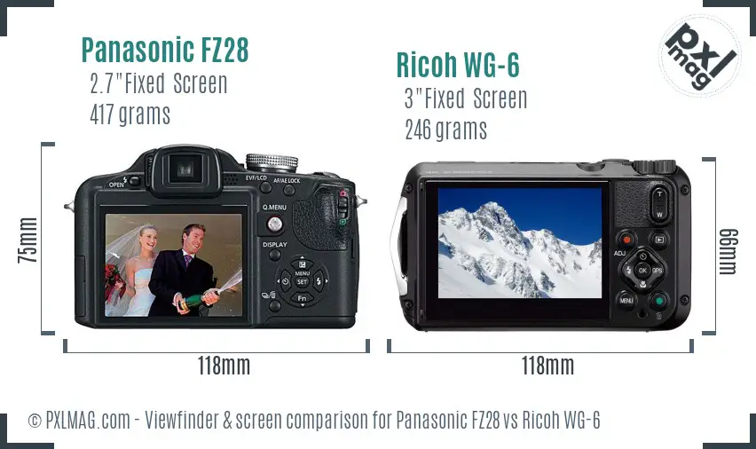Panasonic FZ28 vs Ricoh WG-6 Screen and Viewfinder comparison