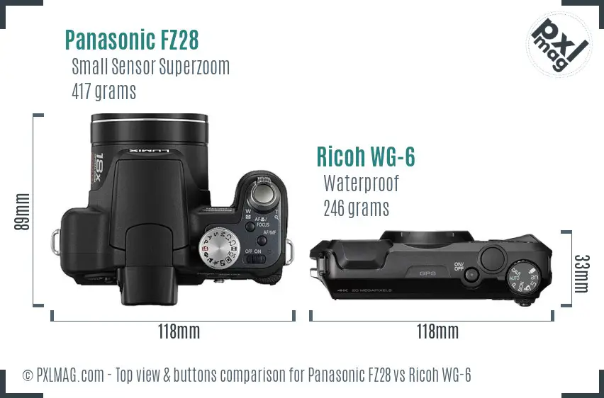 Panasonic FZ28 vs Ricoh WG-6 top view buttons comparison