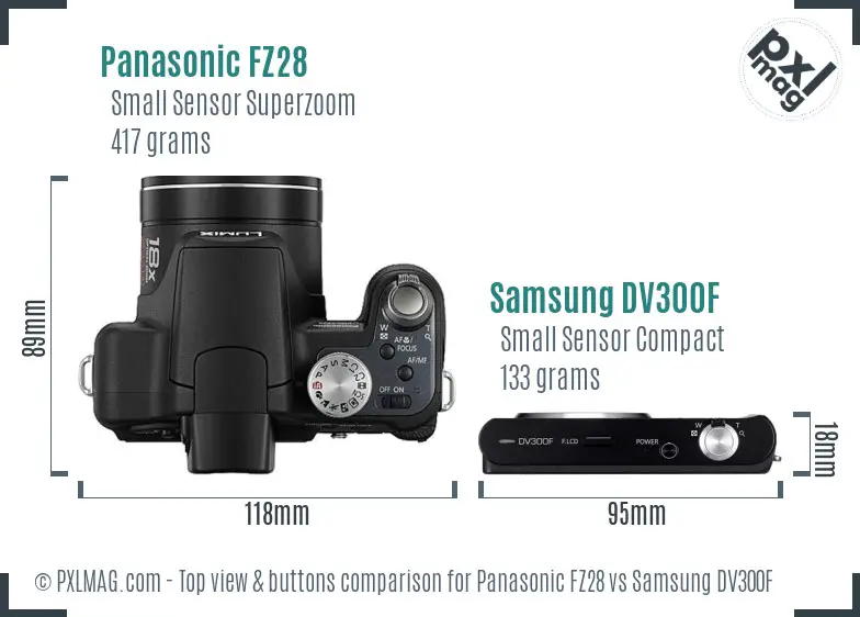 Panasonic FZ28 vs Samsung DV300F top view buttons comparison