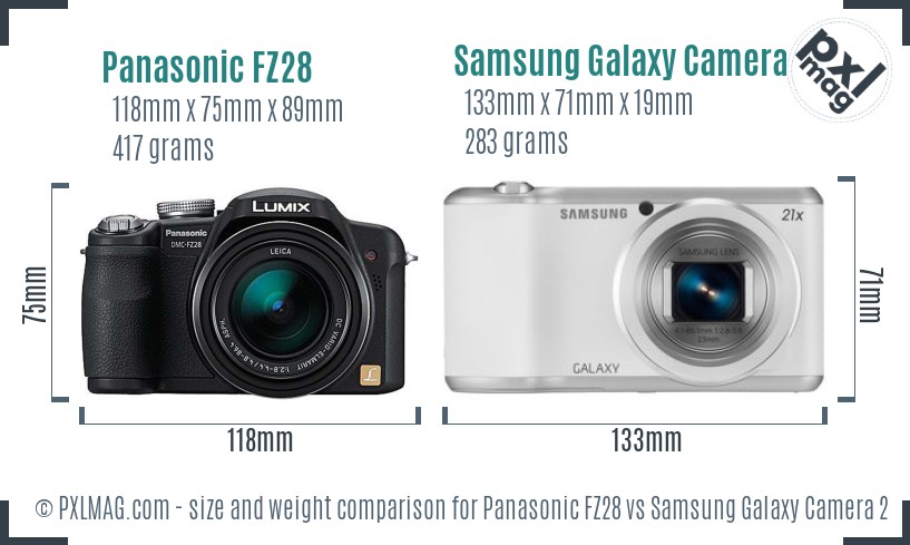 Panasonic FZ28 vs Samsung Galaxy Camera 2 size comparison