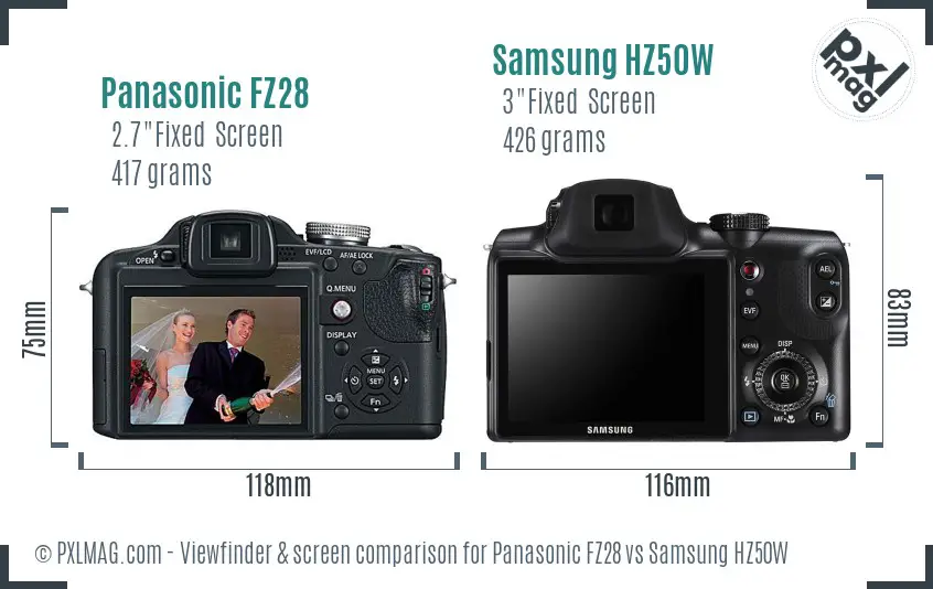 Panasonic FZ28 vs Samsung HZ50W Screen and Viewfinder comparison Panasonic FZ28 vs Samsung HZ50W Screen and Viewfinder comparison