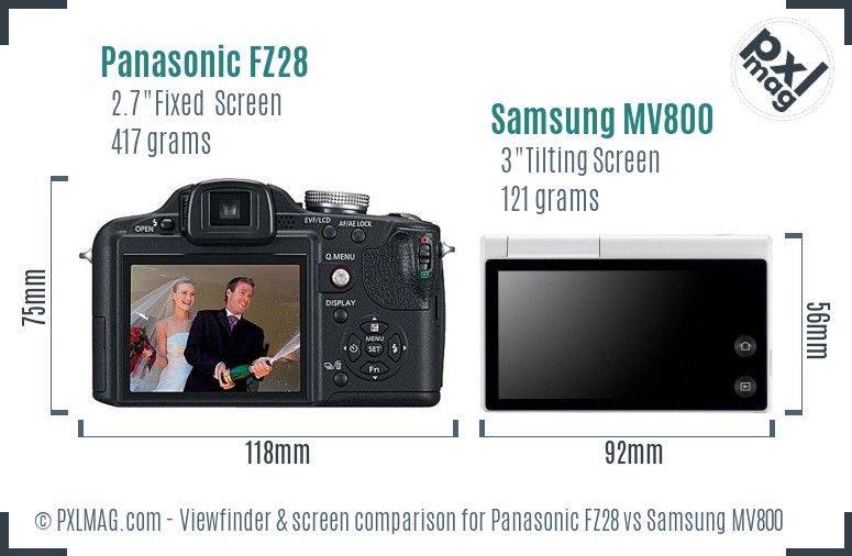 Panasonic FZ28 vs Samsung MV800 Screen and Viewfinder comparison