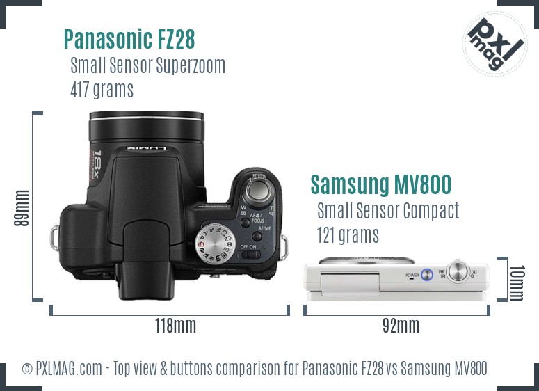 Panasonic FZ28 vs Samsung MV800 top view buttons comparison