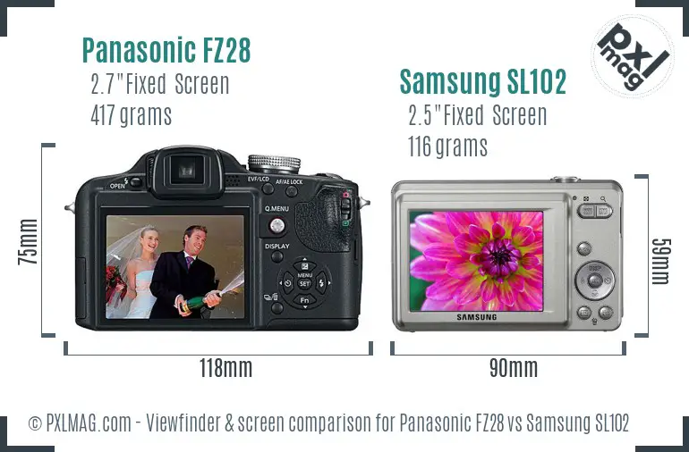 Panasonic FZ28 vs Samsung SL102 Screen and Viewfinder comparison Panasonic FZ28 vs Samsung SL102 Screen and Viewfinder comparison