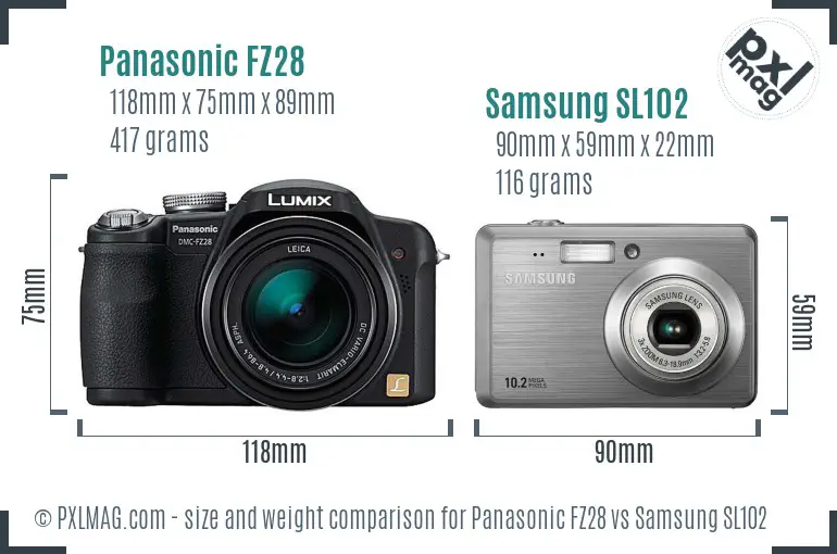 Panasonic FZ28 vs Samsung SL102 size comparison Panasonic FZ28 vs Samsung SL102 size comparison