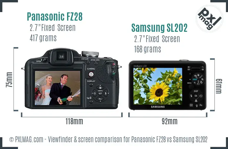 Panasonic FZ28 vs Samsung SL202 Screen and Viewfinder comparison Panasonic FZ28 vs Samsung SL202 Screen and Viewfinder comparison